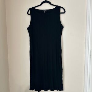 EILEEN FISHER Dress Kaftan Tunic Black Ribbed Knit High Side Slits Size Small